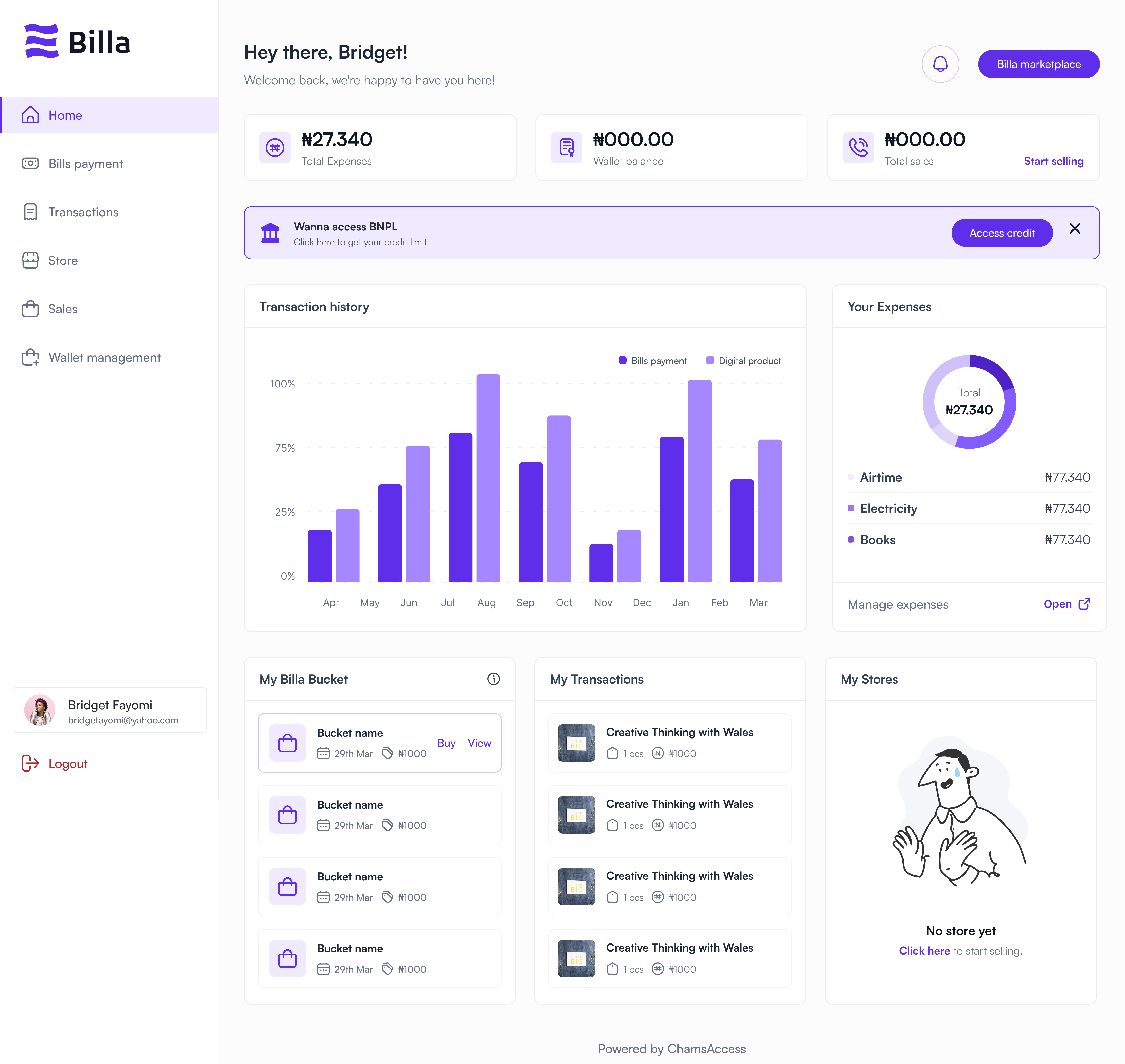 Billa dashboard